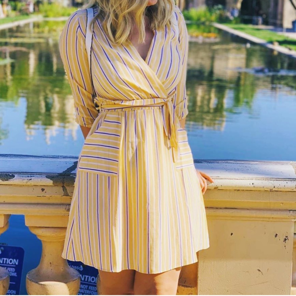 Yellow dress with blue stripes